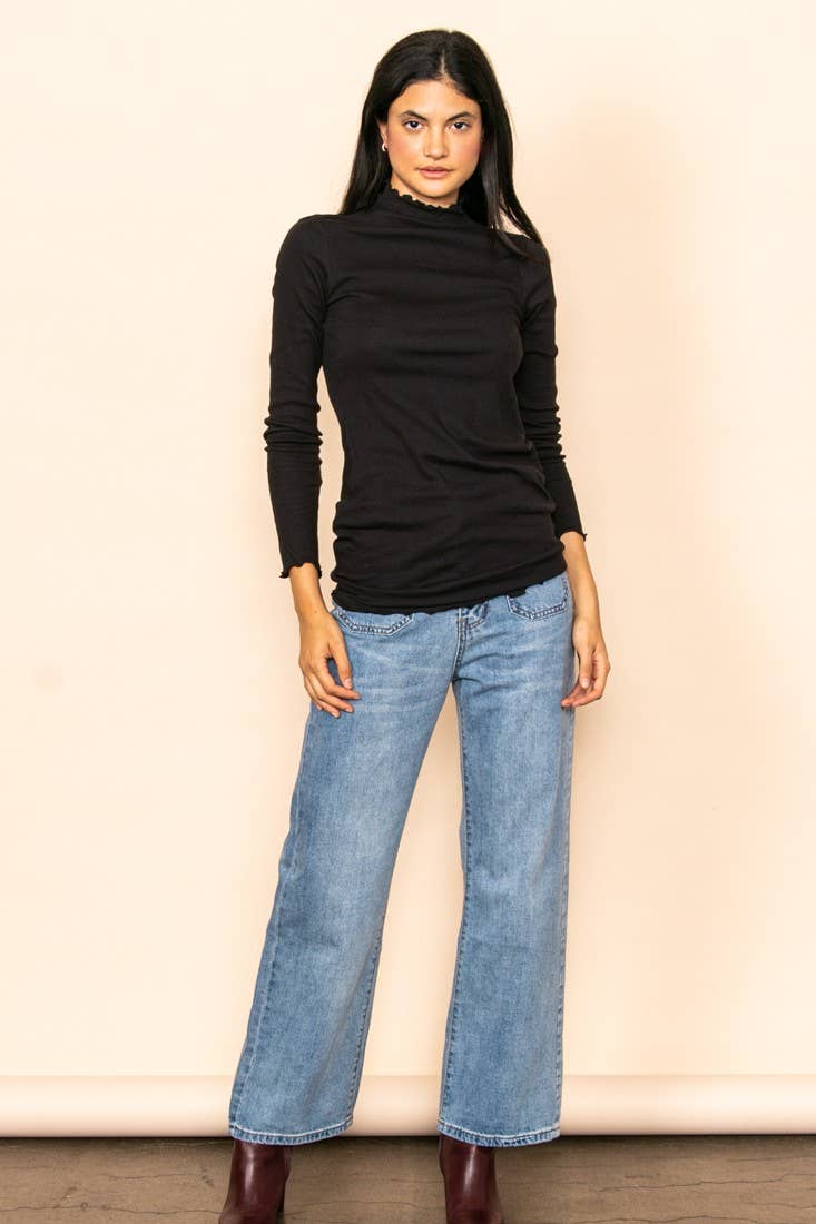 Lettuce Hem Ribbed Layering Top