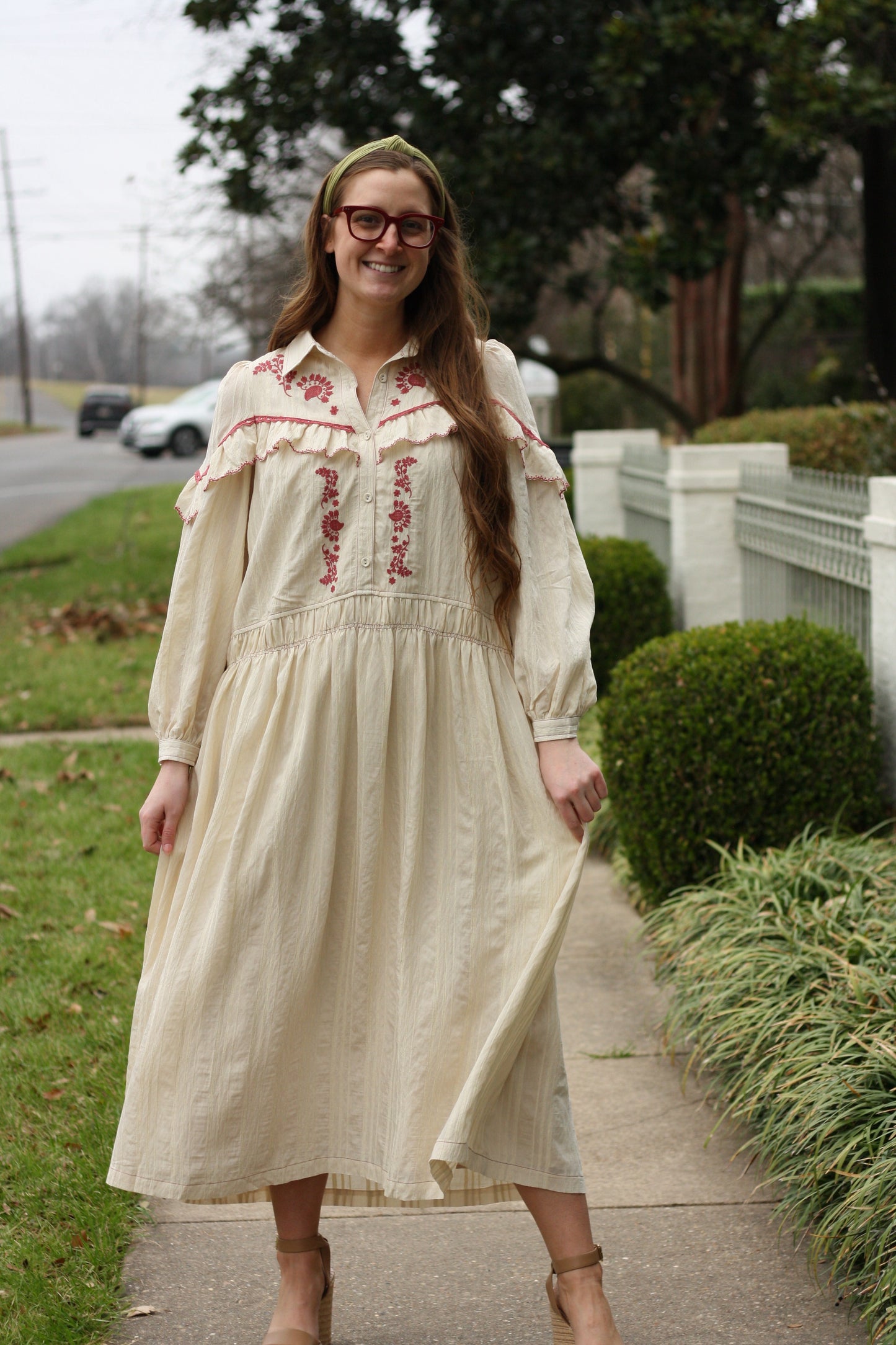 Embroidered Ruffle Maxi Dress