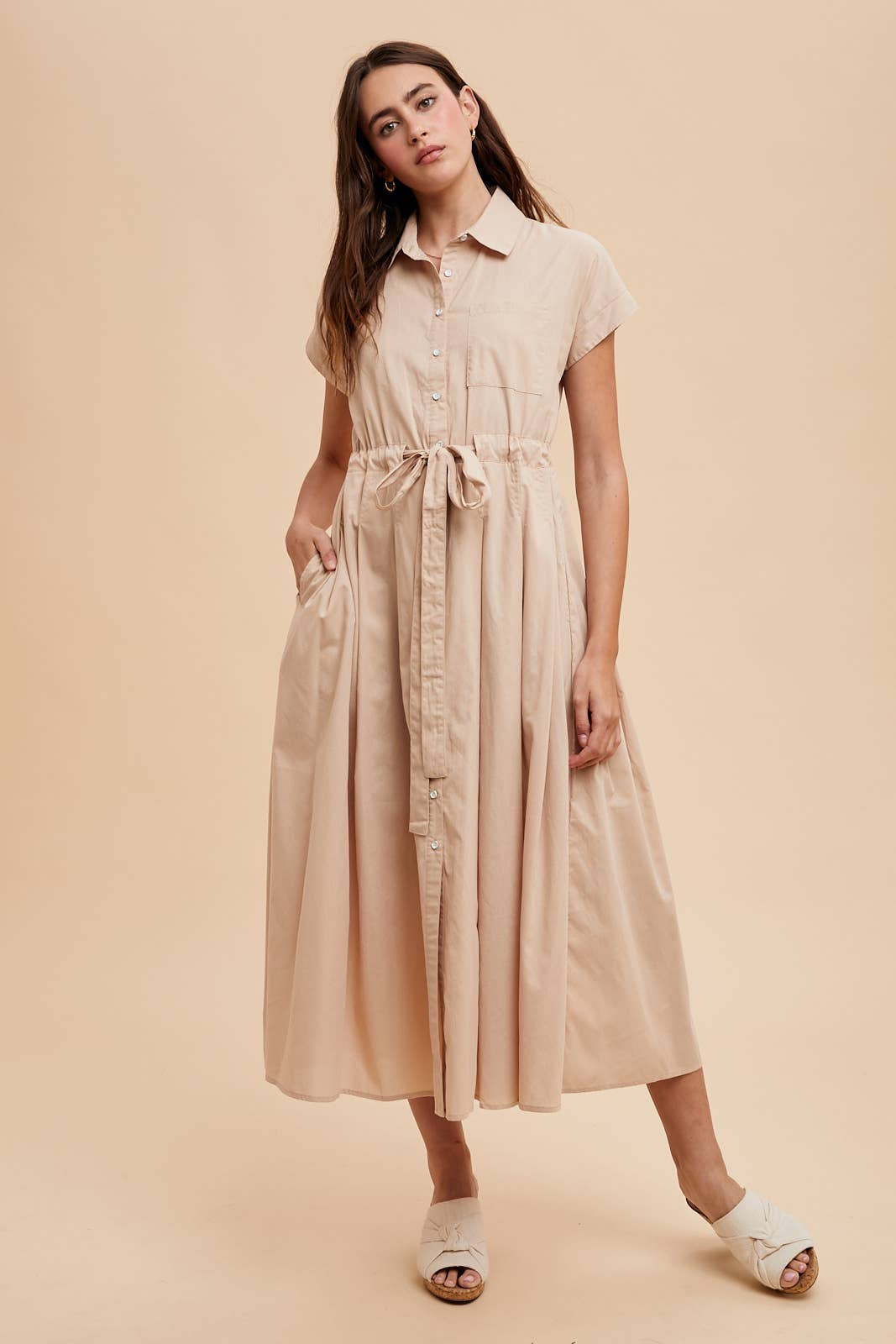 Linen Button Down Midi Dress