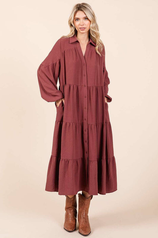 Sienna Button Down Tiered Midi