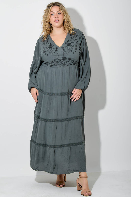 Dusty Blue Embroidered Dress
