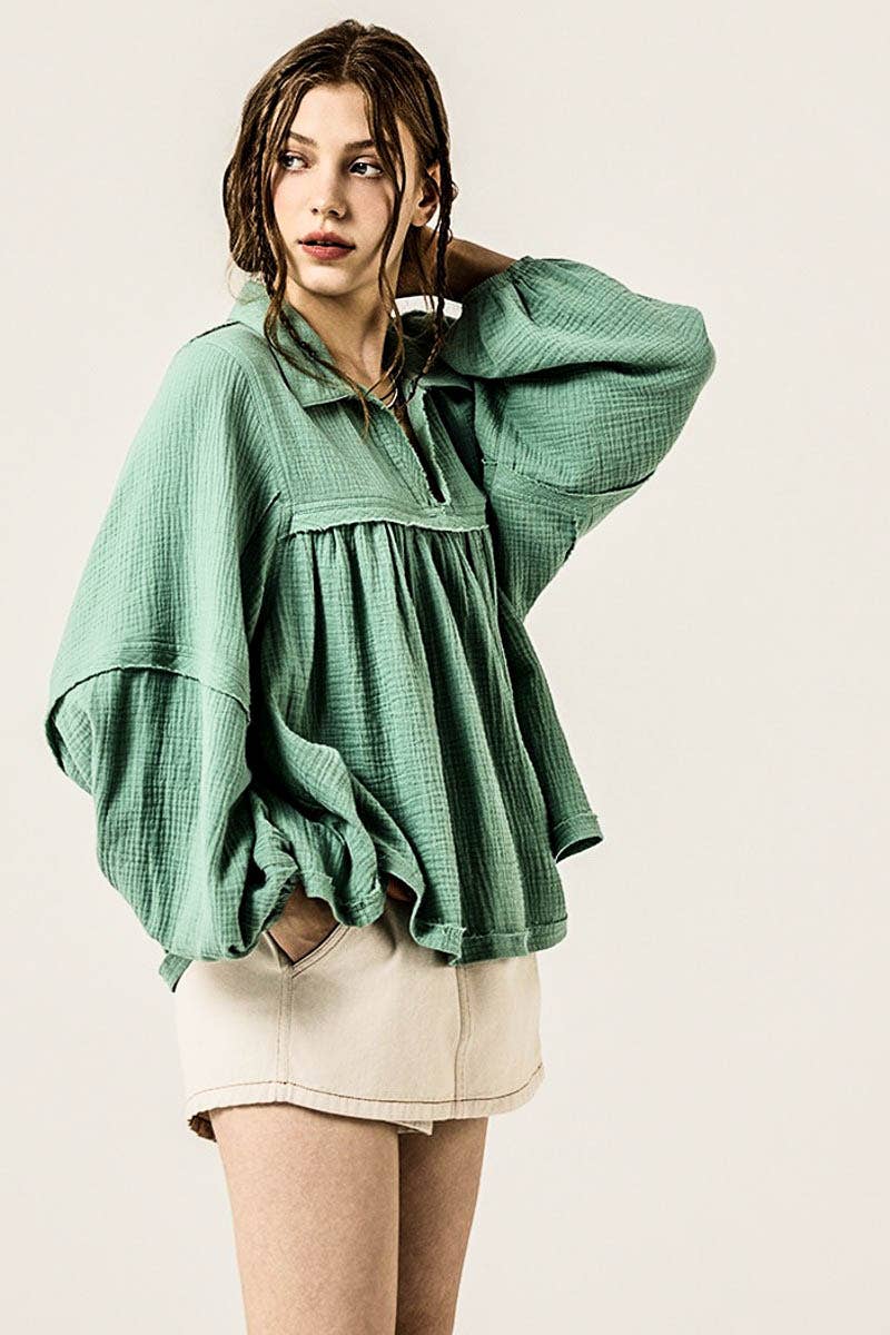 Gauze Babydoll Top