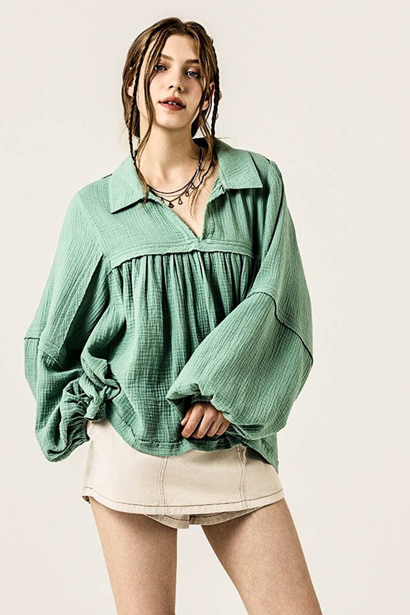 Gauze Babydoll Top