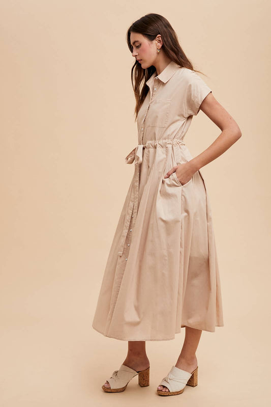 Linen Button Down Midi Dress