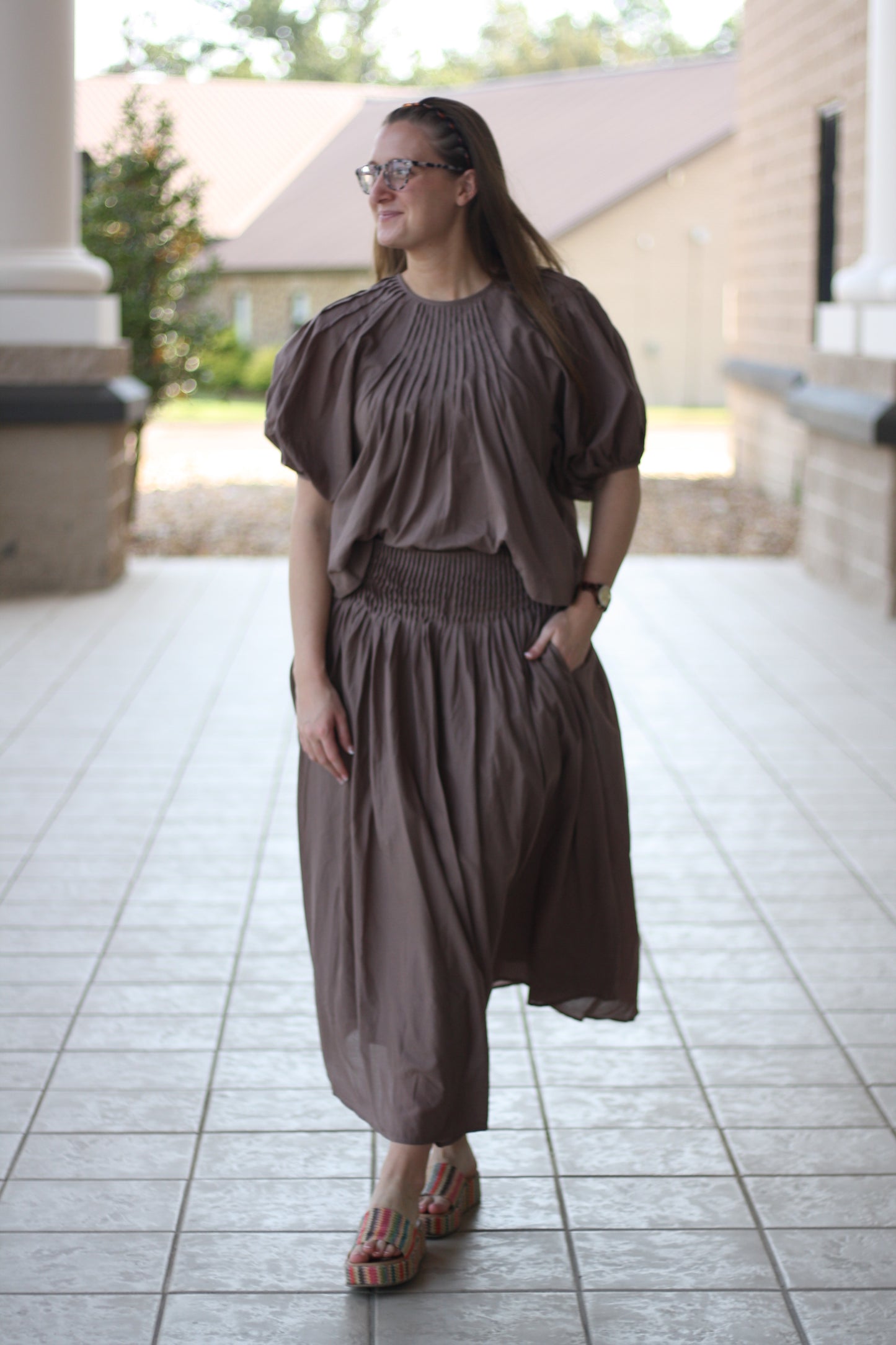 Pleated Linen Skirt Set