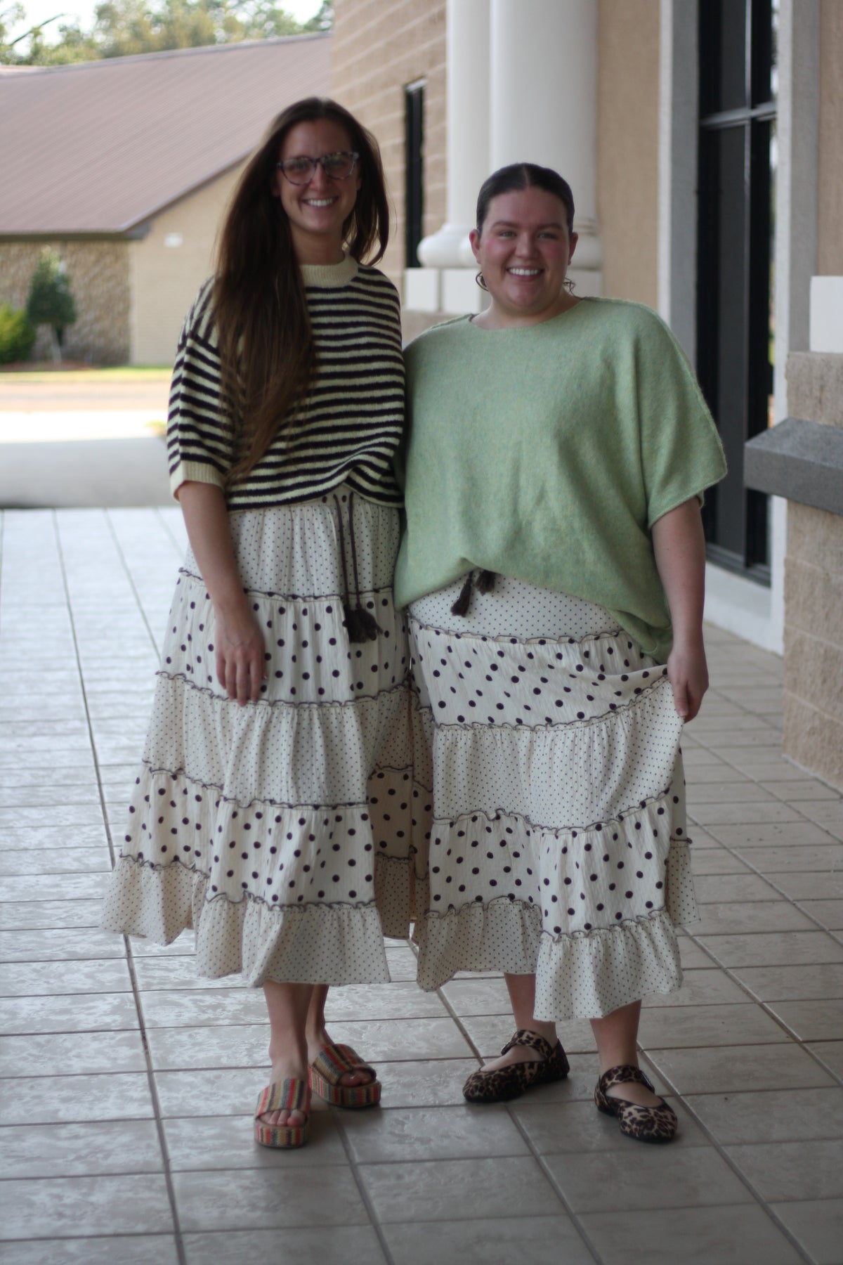 Polka Dot Tiered Midi Skirt