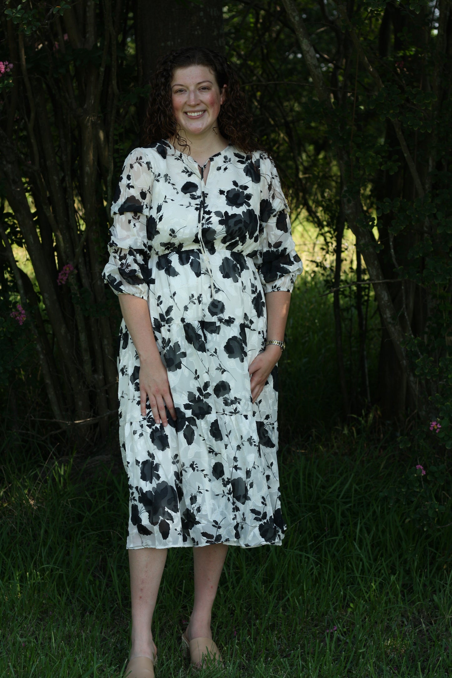 Jacquard Floral Midi Dress