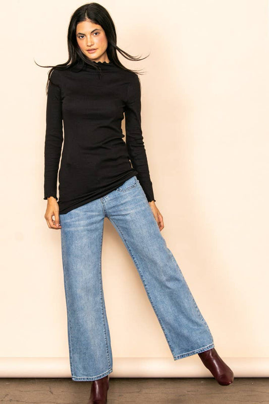 Lettuce Hem Ribbed Layering Top