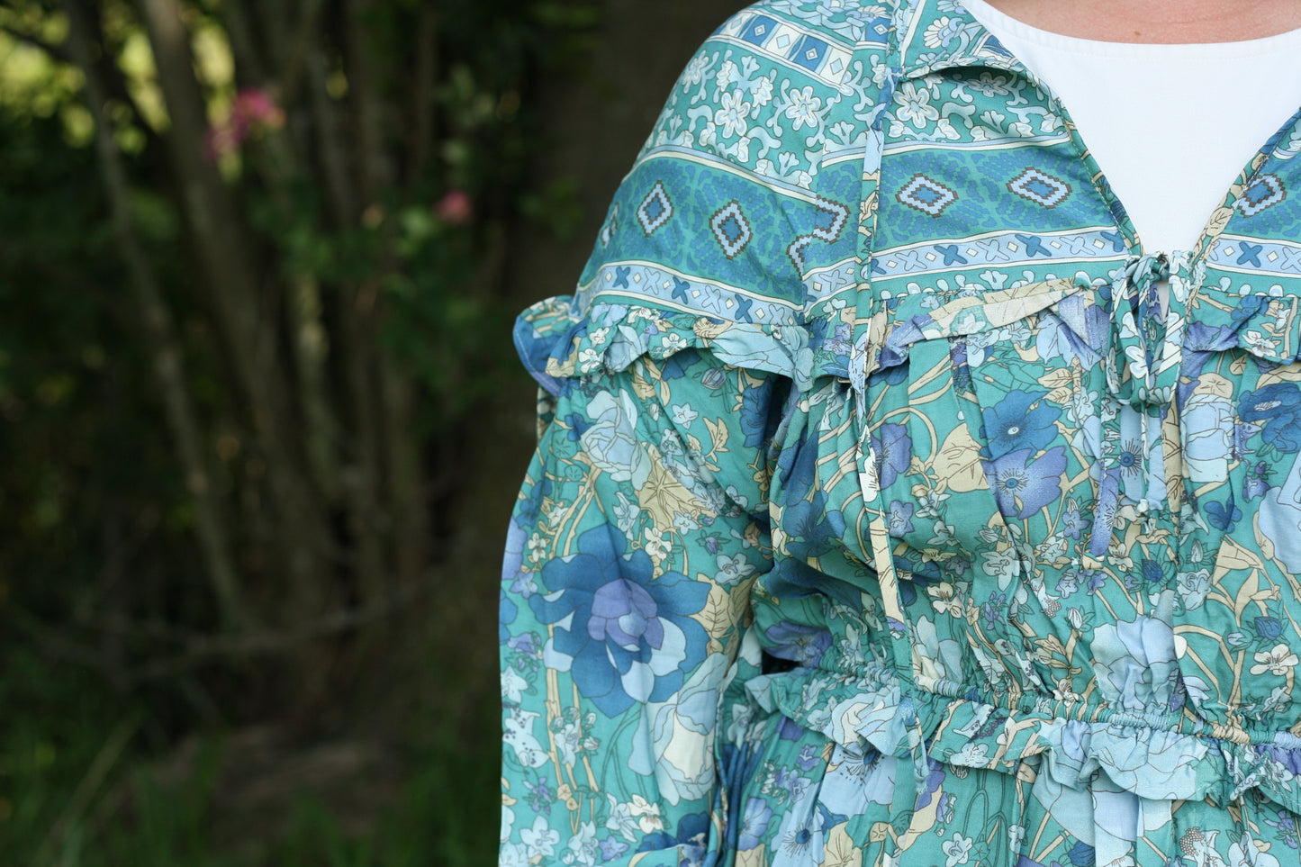 Printed Ruffle Detail Midi Dress