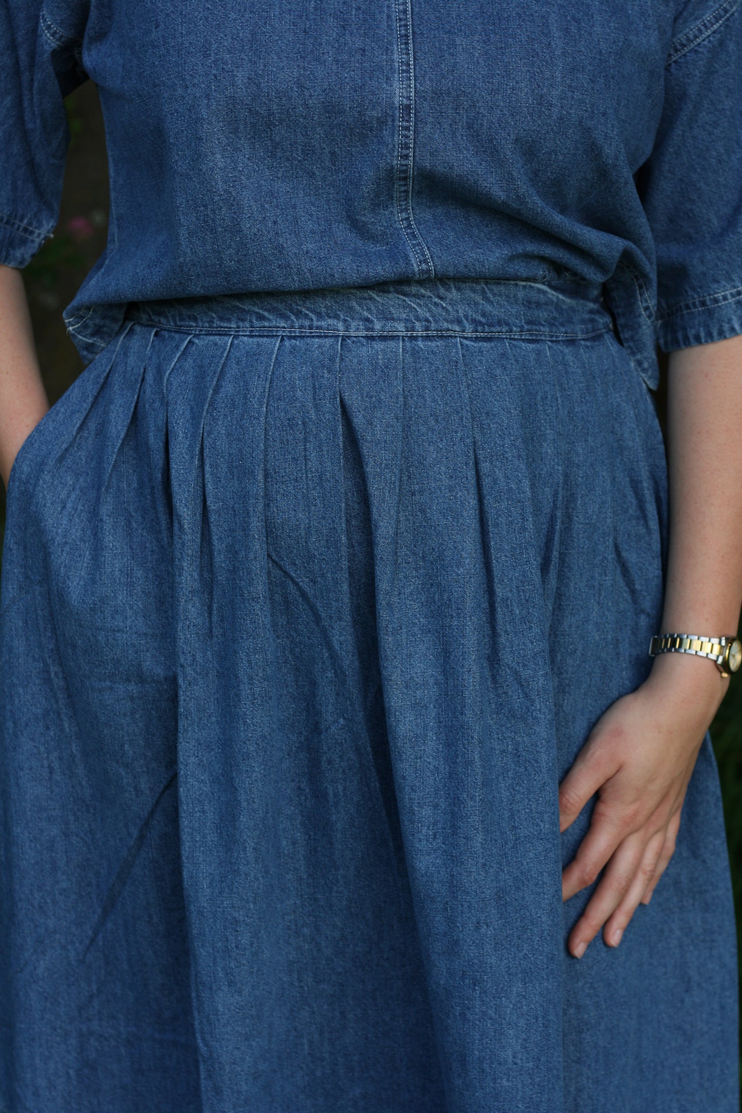 Pleated Denim Skirt Set