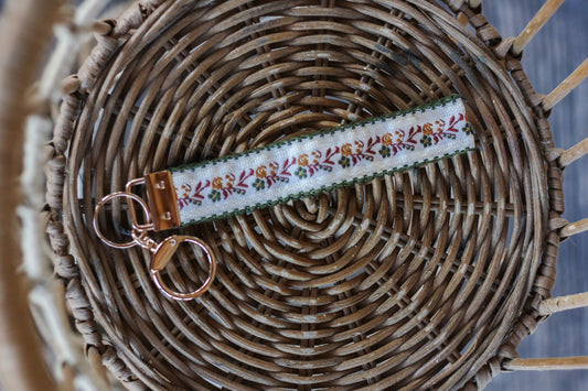 Floral Embroidered Wristlet Keychain