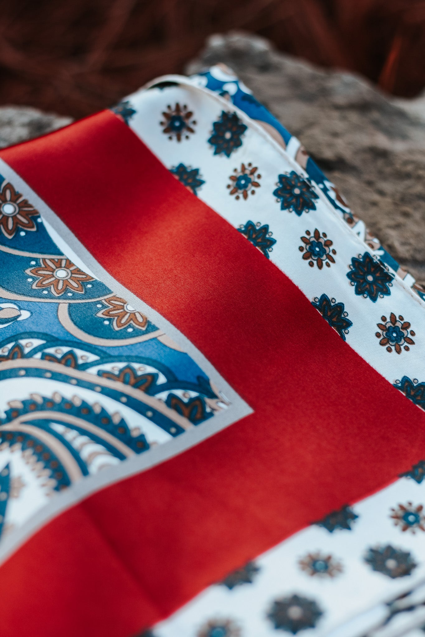 Navy Paisley Floral Trim Scarf