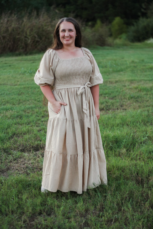 Ribbon Trim Checkered Midi