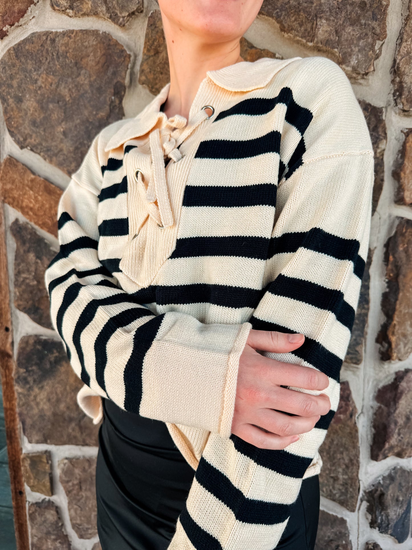 Lace Up Collard Sweater