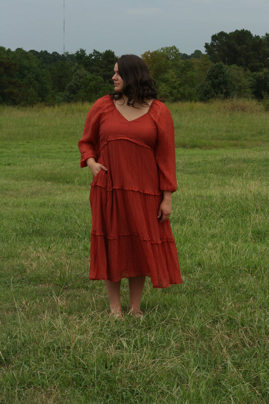 Rust V-neck Tiered Maxi