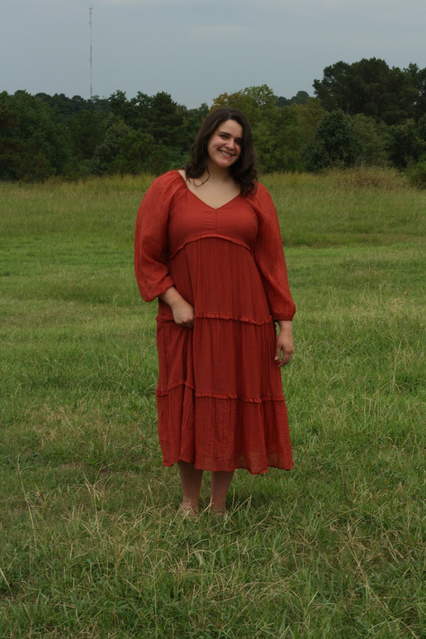 Rust V-neck Tiered Maxi
