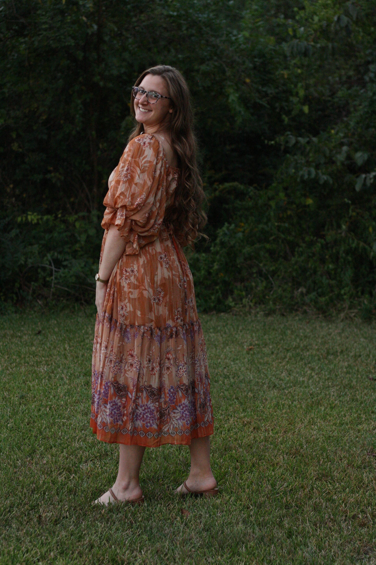 Puff Sleeve Floral Midi