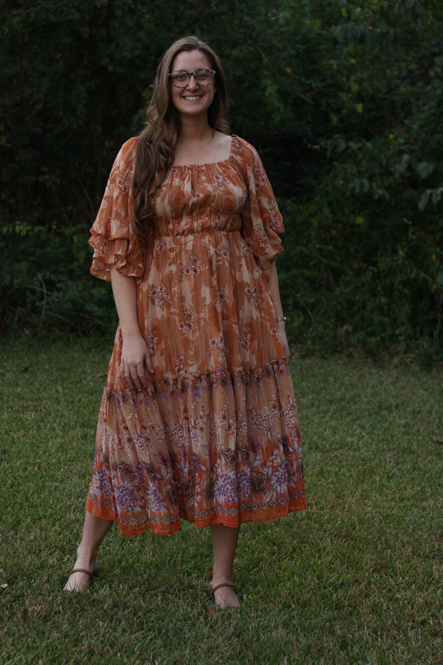 Puff Sleeve Floral Midi