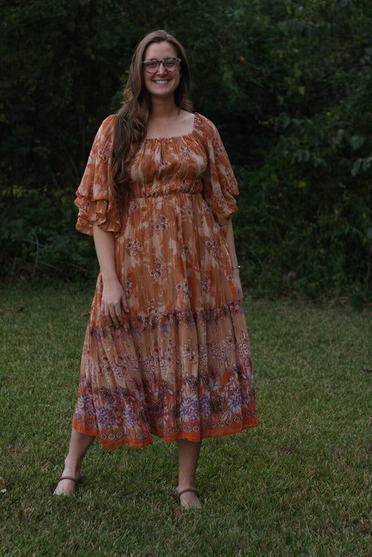 Puff Sleeve Floral Midi
