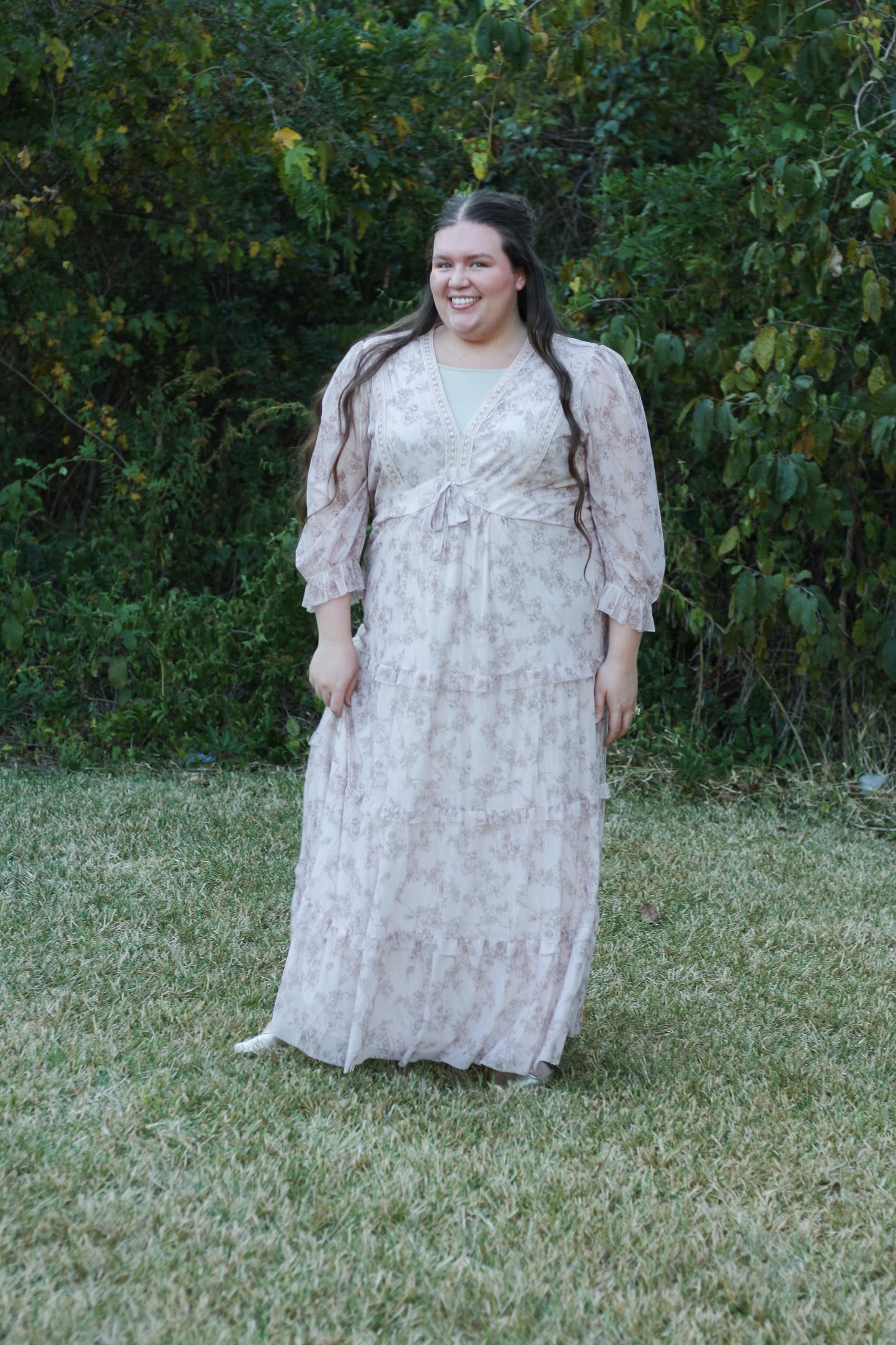 Printed Mesh Maxi Dress