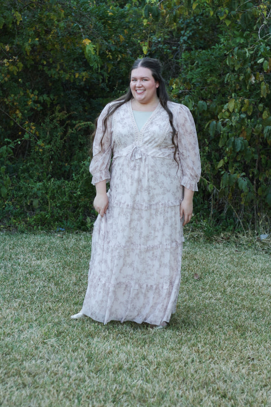 Printed Mesh Maxi Dress