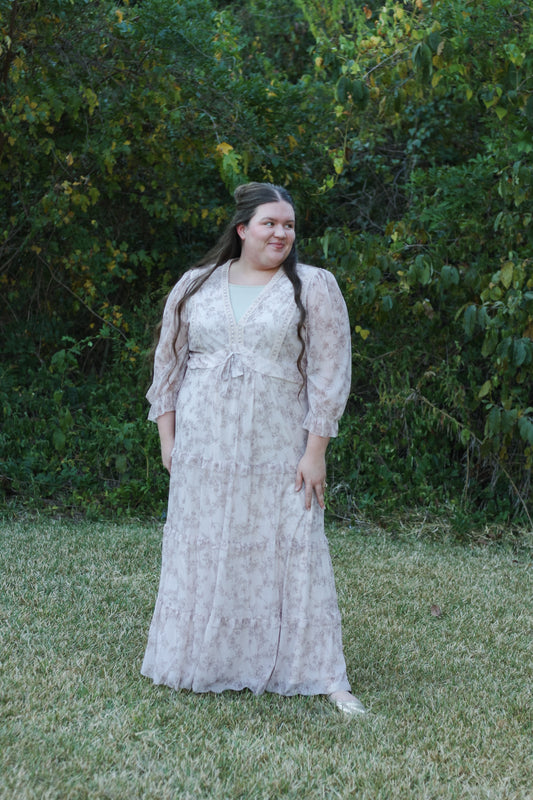 Printed Mesh Maxi Dress