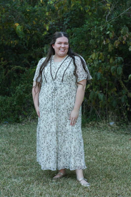 Lace Trim Floral Dress