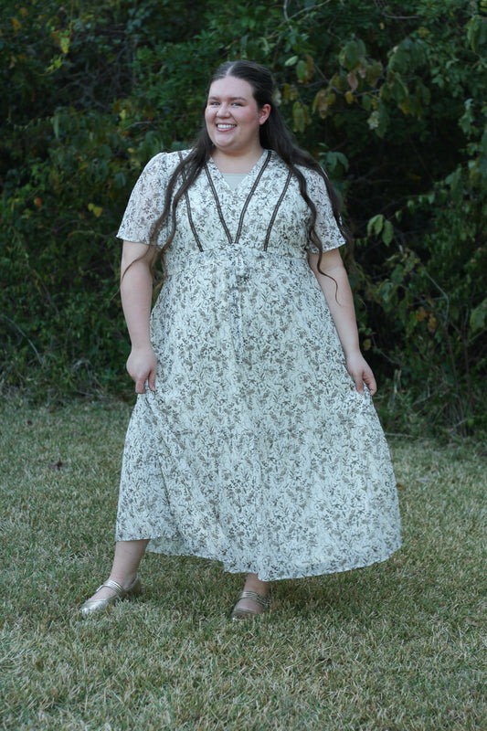 Lace Trim Floral Dress