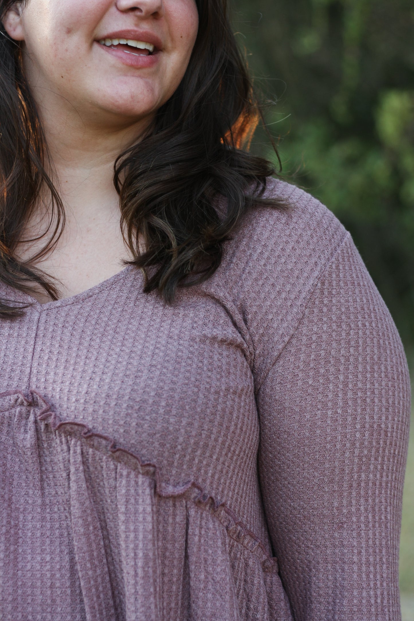Waffle Knit Long Sleeve Blouse