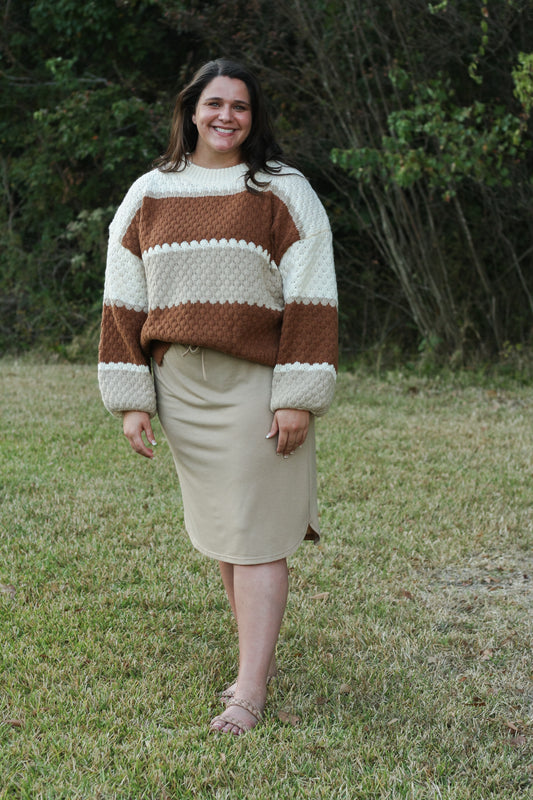 Color Block Cable Knit Sweater