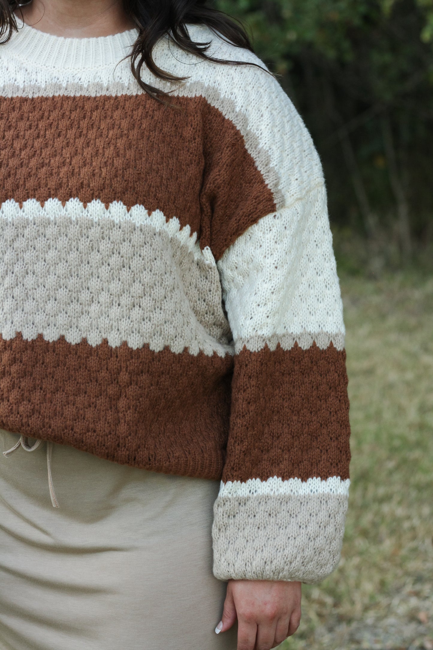 Color Block Cable Knit Sweater