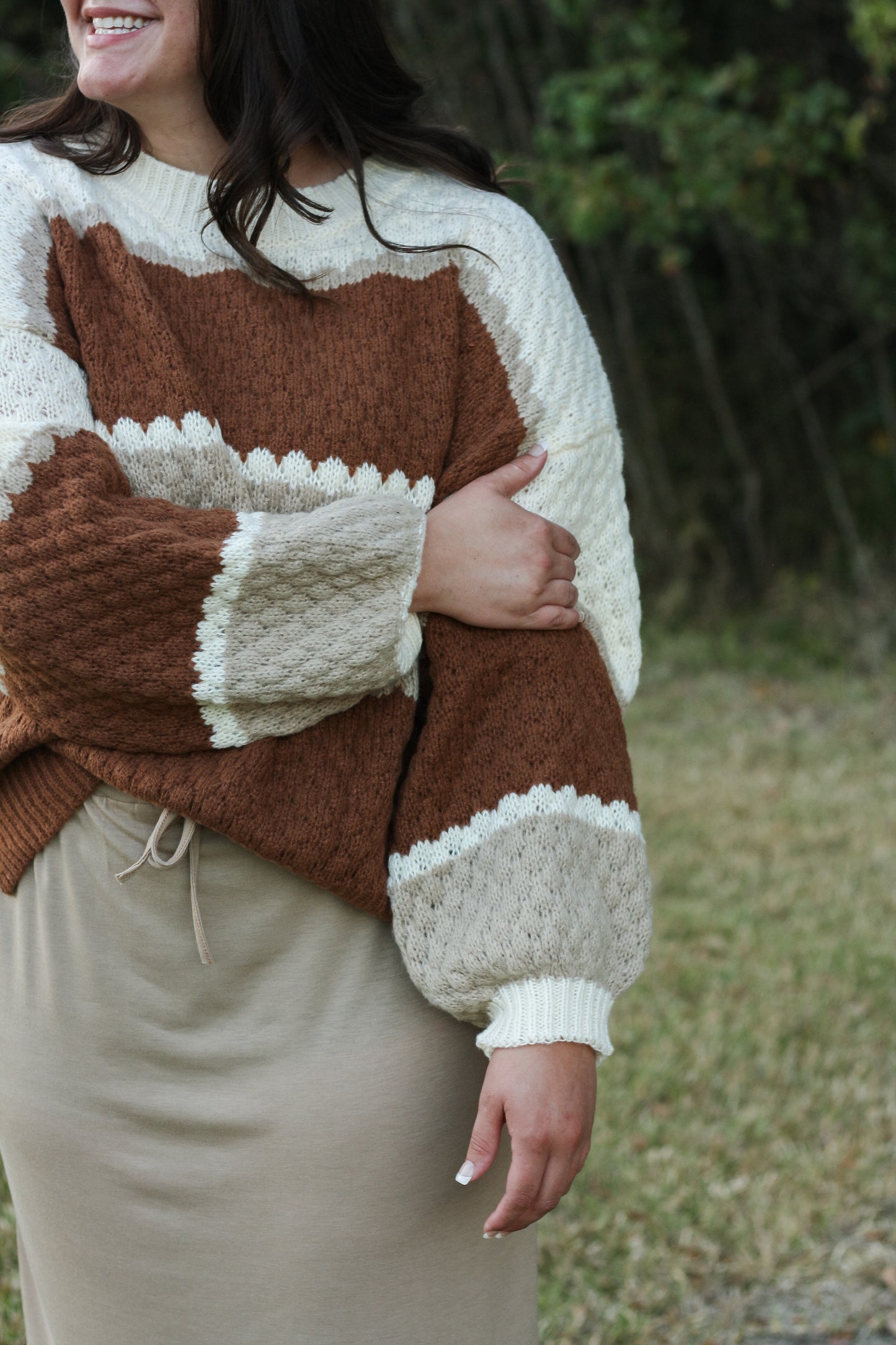 Color Block Cable Knit Sweater