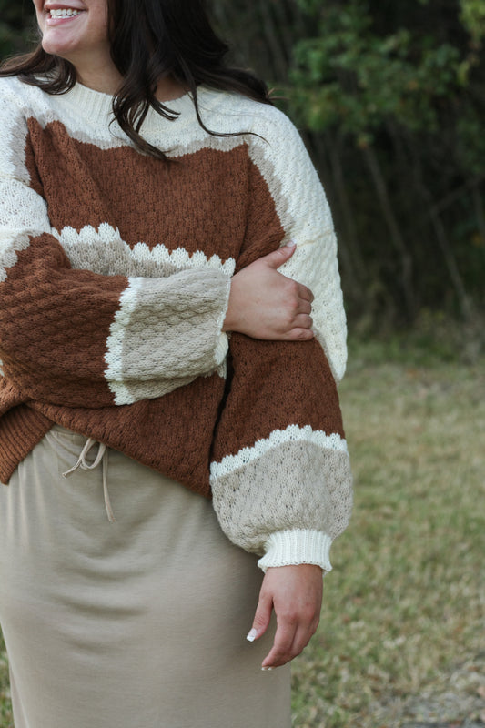Color Block Cable Knit Sweater
