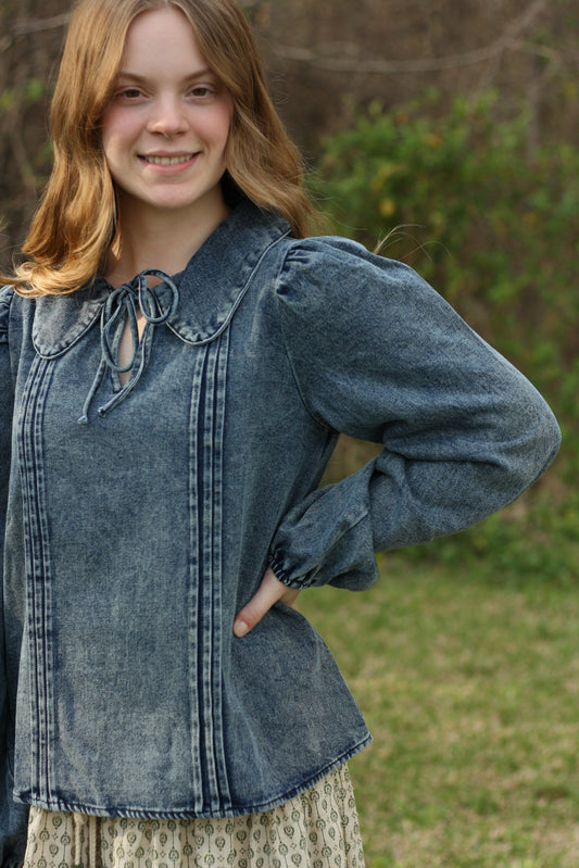 Mineral Washed Chambray Denim Blouse