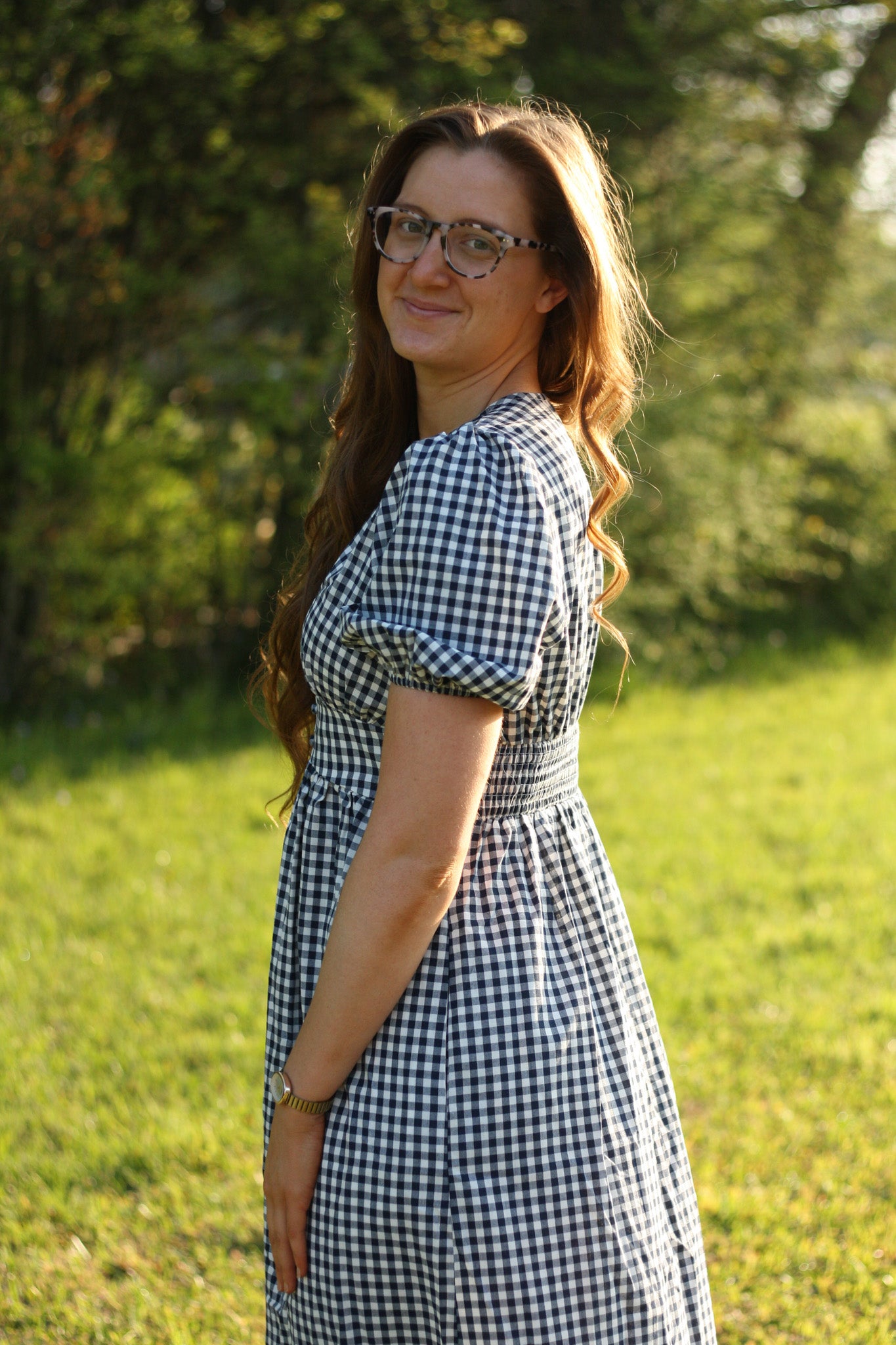 Gingham Puff Sleeve Midi