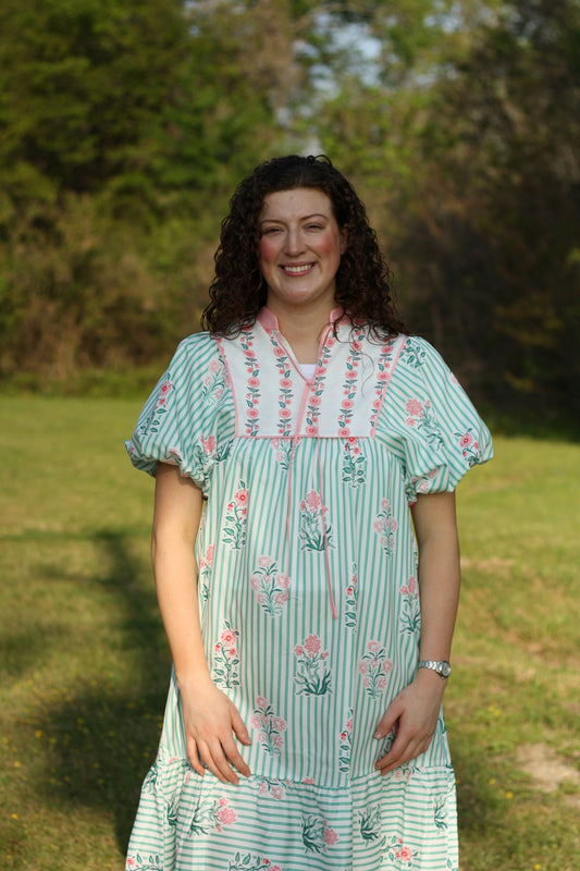 Floral Striped Midi Dress