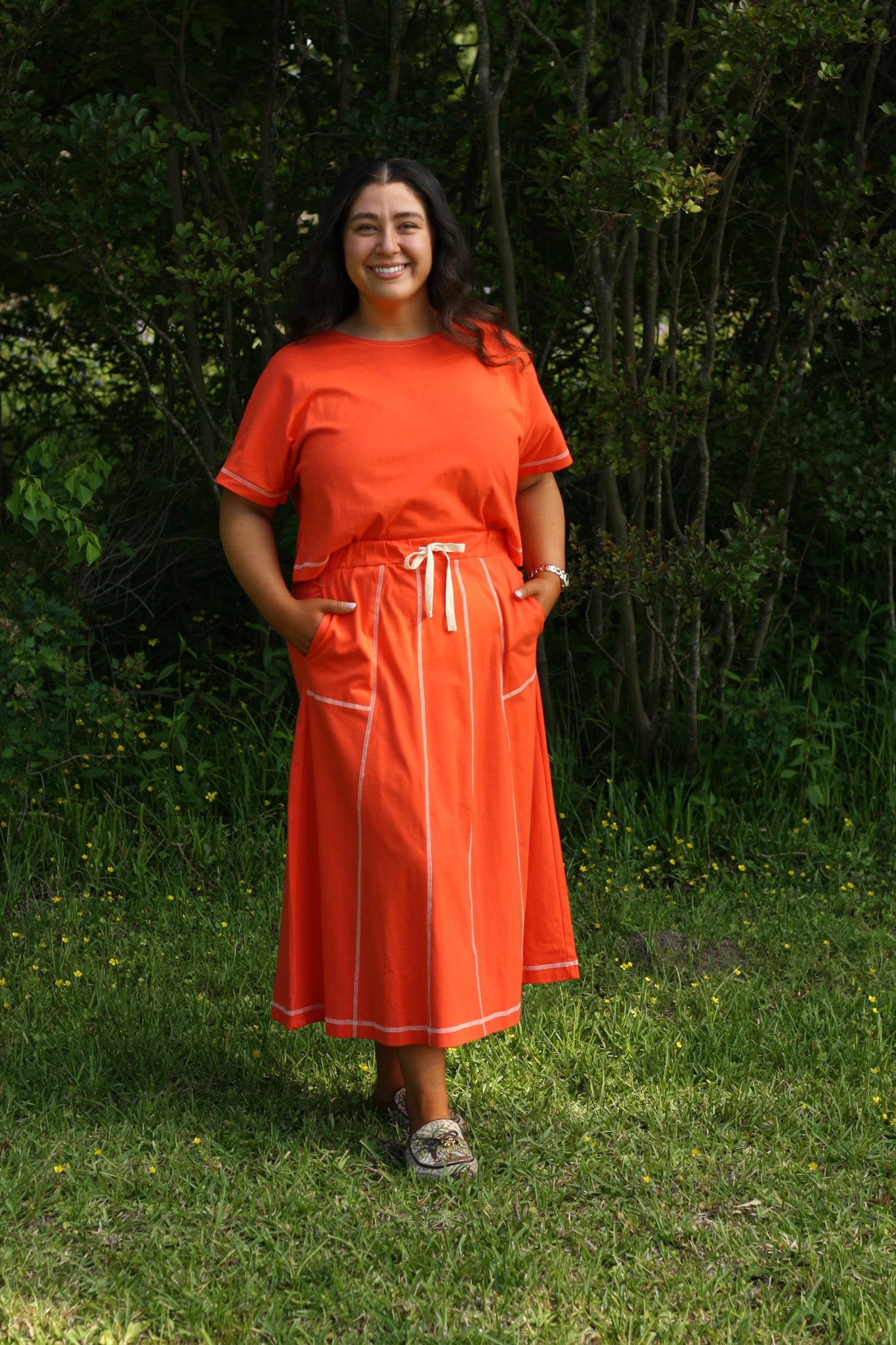 Stitch Detail Casual Skirt Set