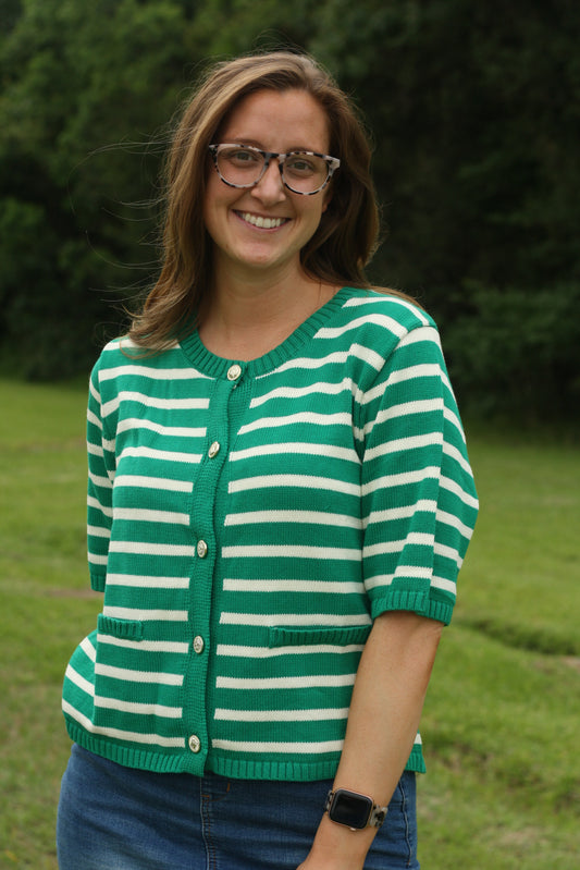 Stripe Button Down Knit Top