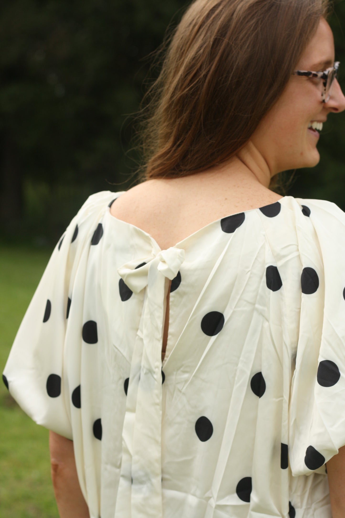 Polka Dot Puff Sleeve Midi Dress