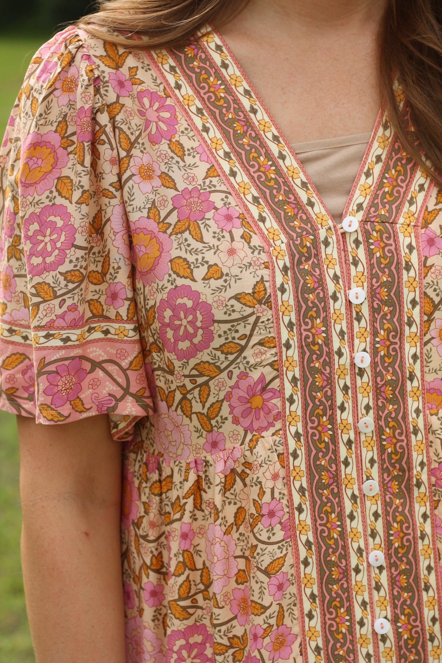 Vintage Boho Floral Midi Dress