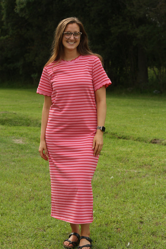 Scallop Trim Striped Maxi