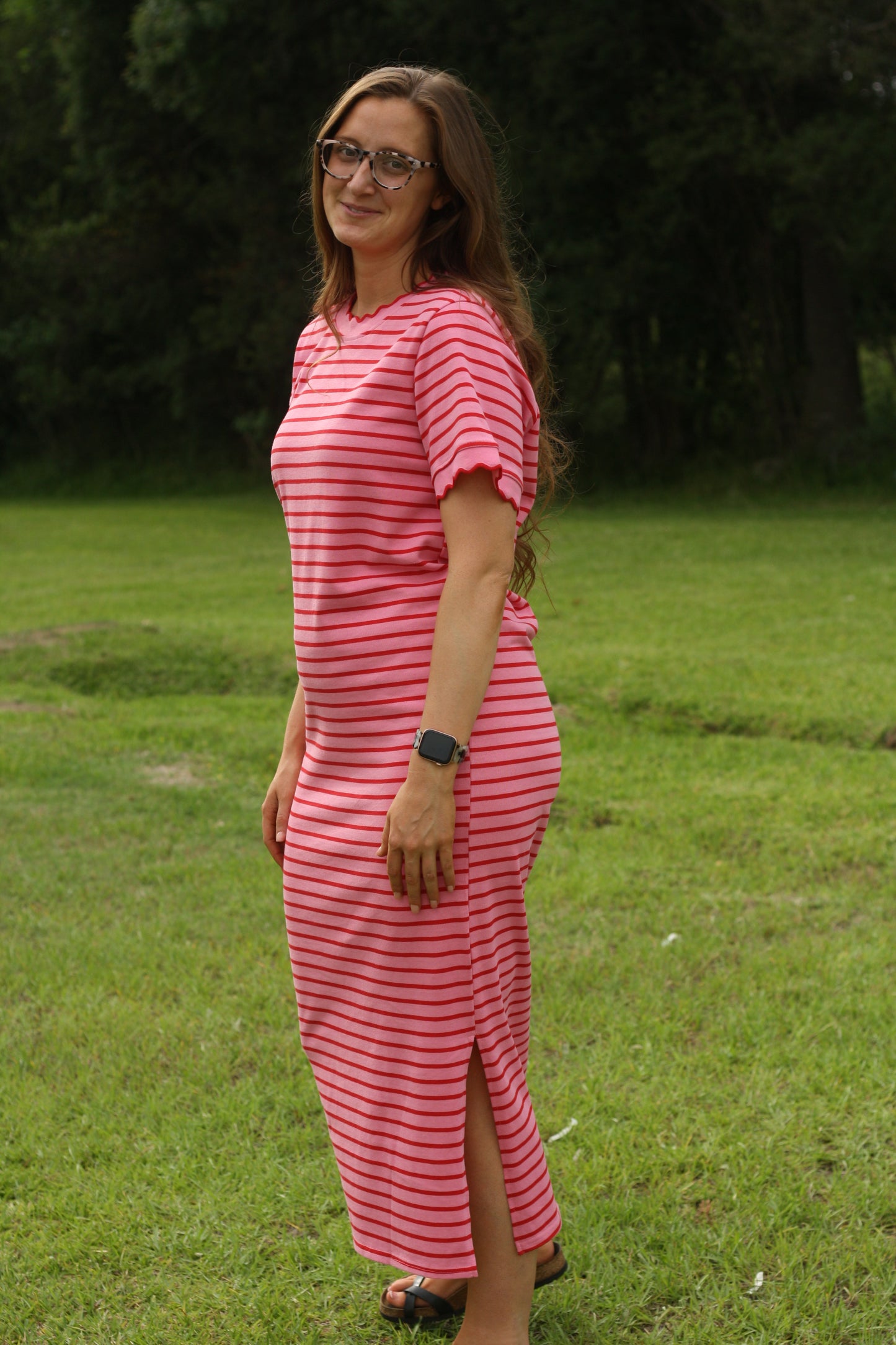 Scallop Trim Striped Maxi