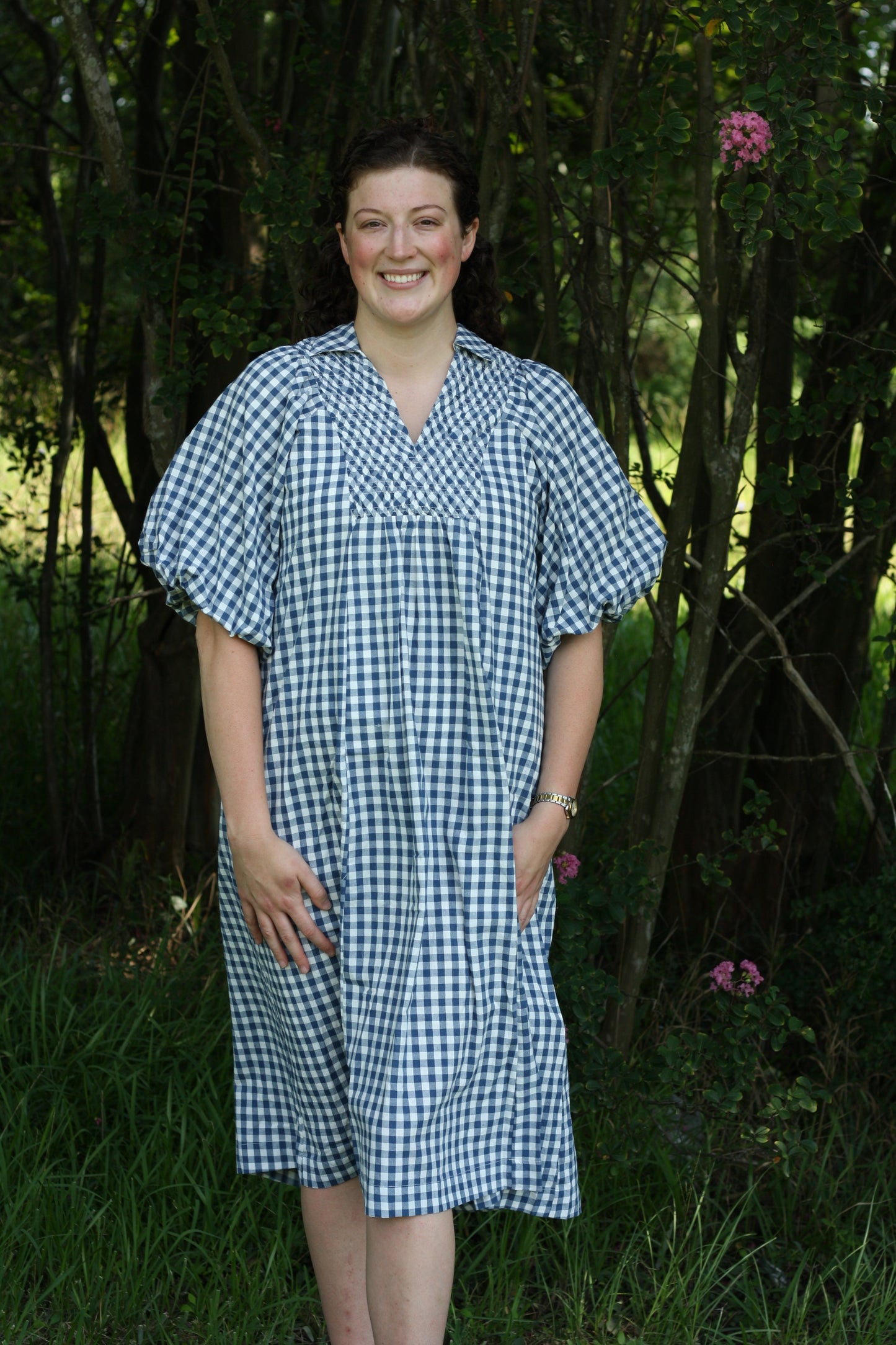 Puff Sleeve Plaid Midi Dress
