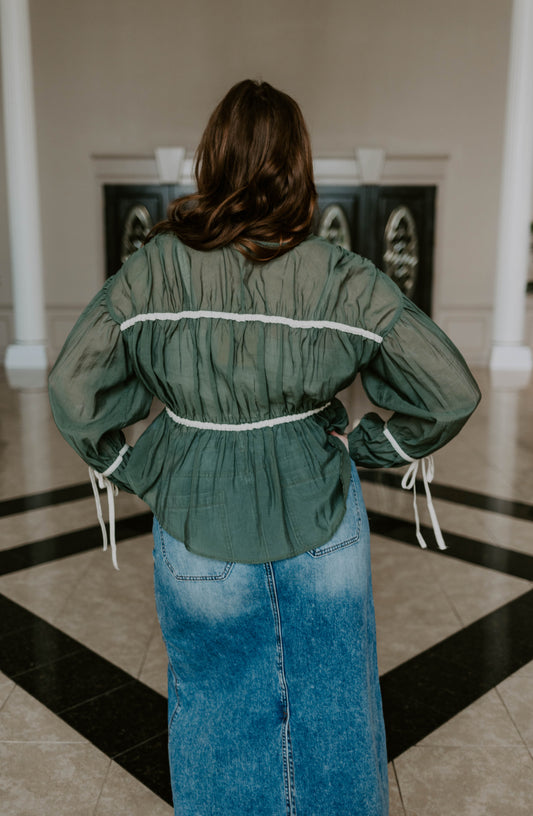 High Rise Flared Maxi Denim Skirt