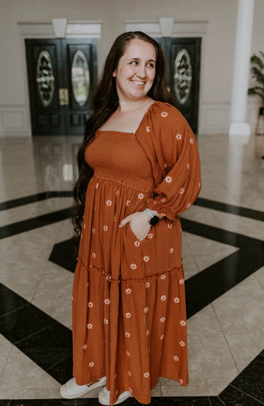 Gauze Tiered Embroidered Dress
