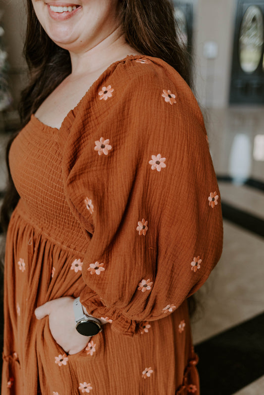 Gauze Tiered Embroidered Dress