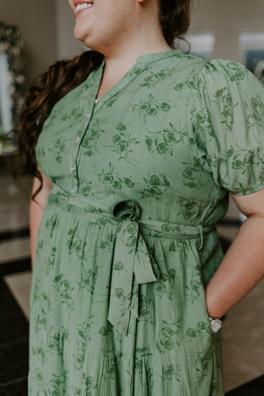 Printed Button Front Tiered Midi Dress