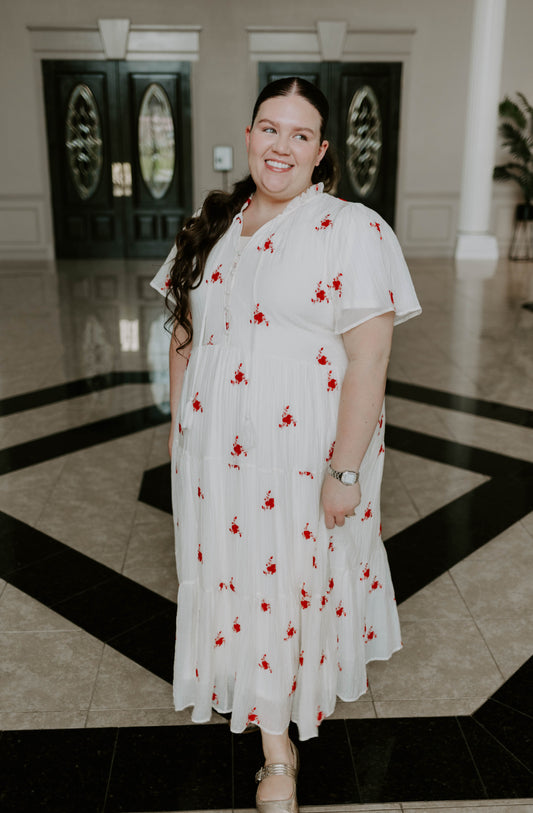 Printed Maxi Dress with Tassel-tie Neckline