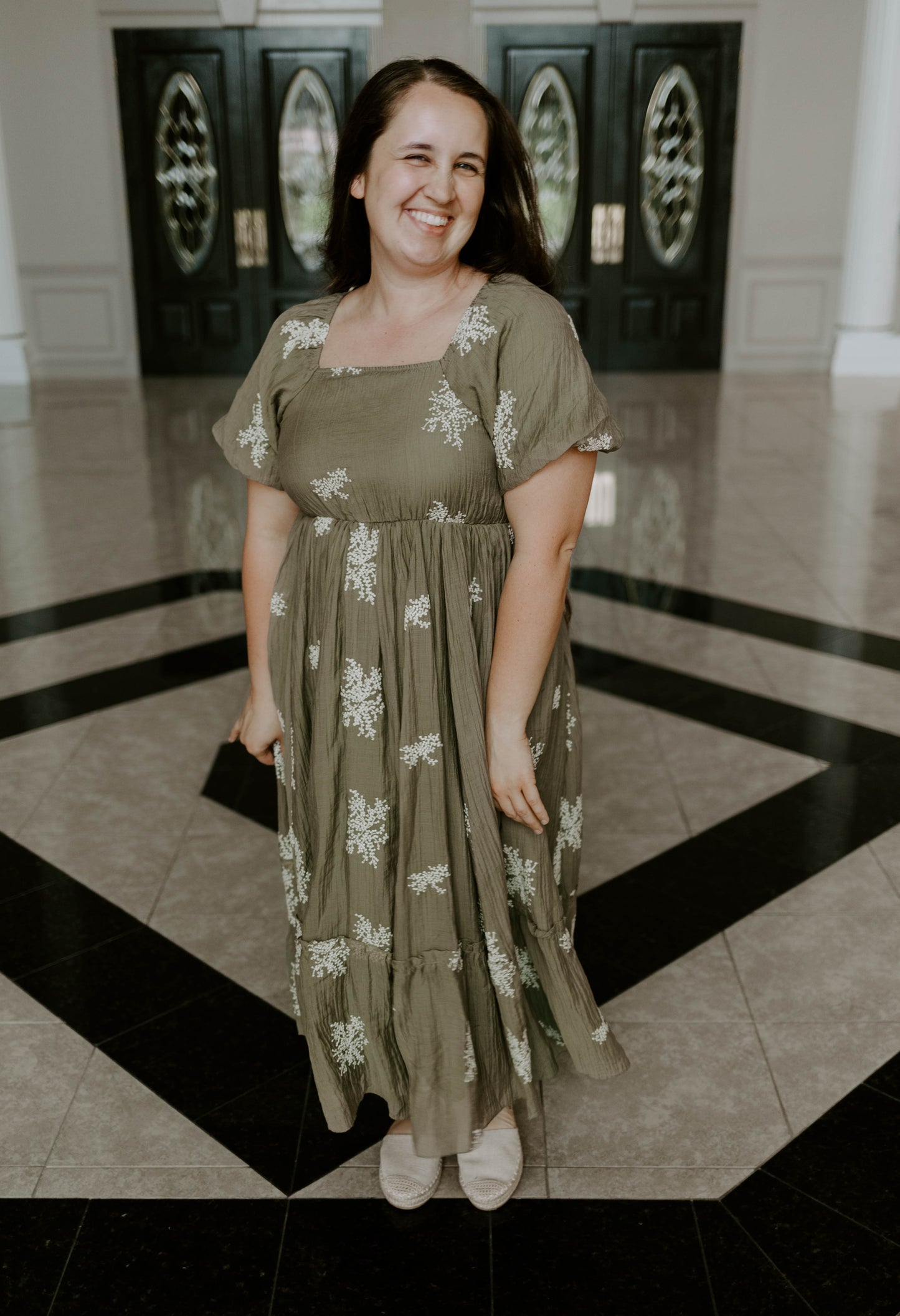 Green Embroidered Midi Dress