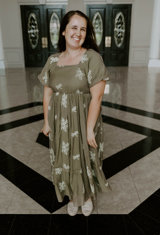 Green Embroidered Midi Dress